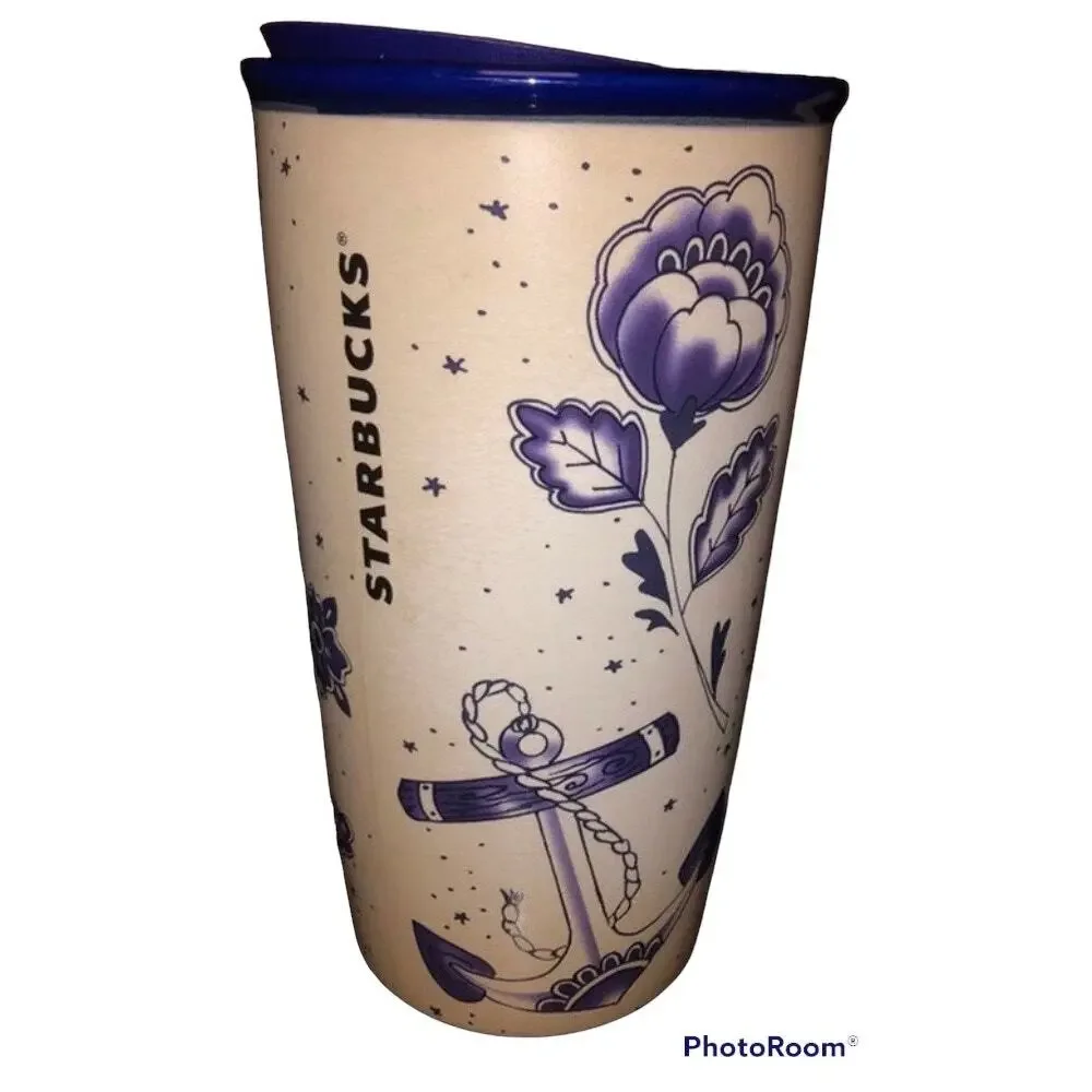 Starbucks 2016 Mermaid Tattoo Siren Ceramic Travel Mug 12 oz with Lid